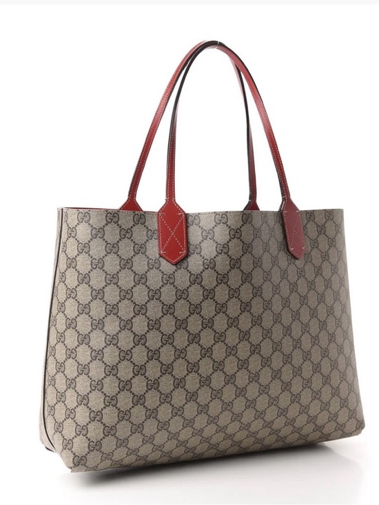 Gucci Handbags - Gucci Beige GG Supreme Canvas Tote with Red Leather Handles